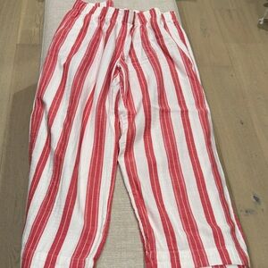 Old Navy Red and White Striped linen elastic waist pants